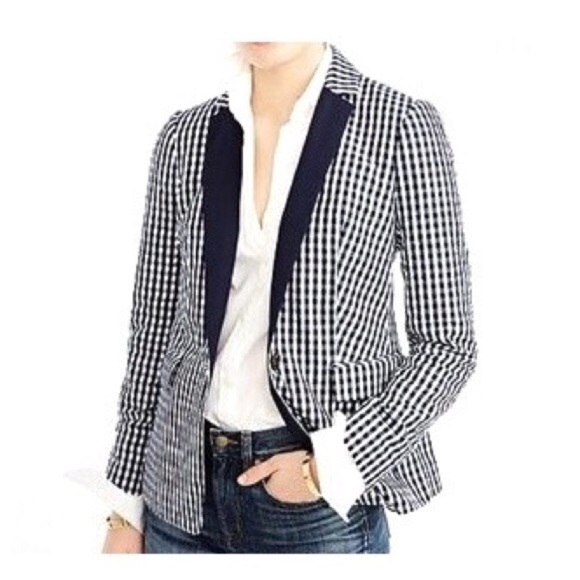 NWT J. Crew Blue White Gingham Print Blazer